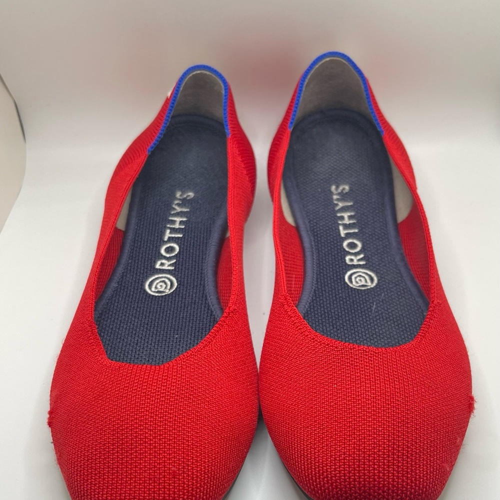 Rothy's Vibrant Red Flats with Blue Accents - Picture 2 of 9